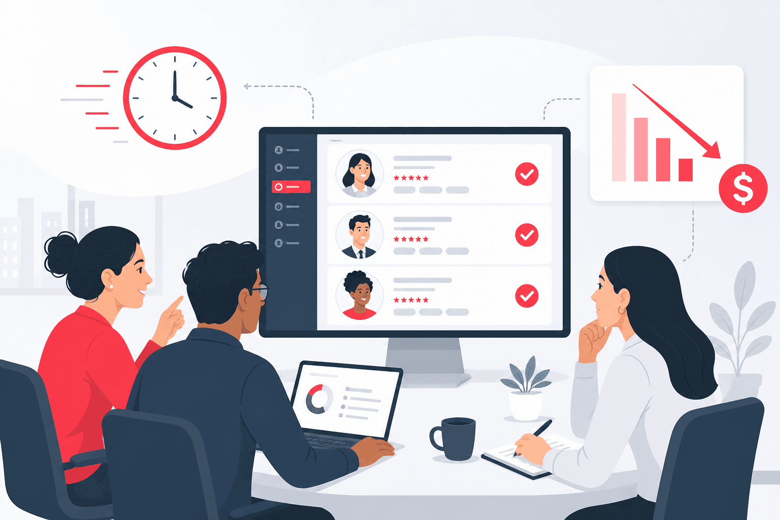 Hiring team reviewing qualified candidates quickly on w3worker
